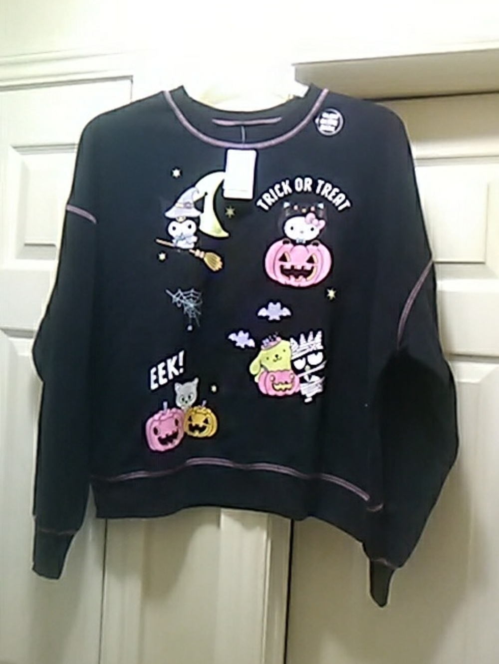 Hello Kitty Black Crewneck with Pink & Yellow Halloween Icons